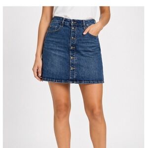 Old Navy Y2K Retro High Rise Button Mini Skirt School Girl‎ Women 4 Blue Cotton